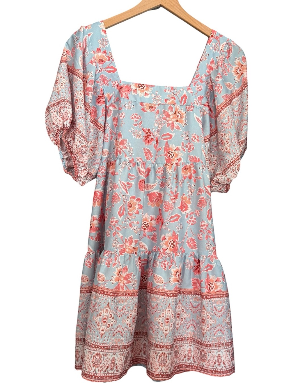 Band of the Free 100% Polyester Square Neck Boho Floral Tiered Dress